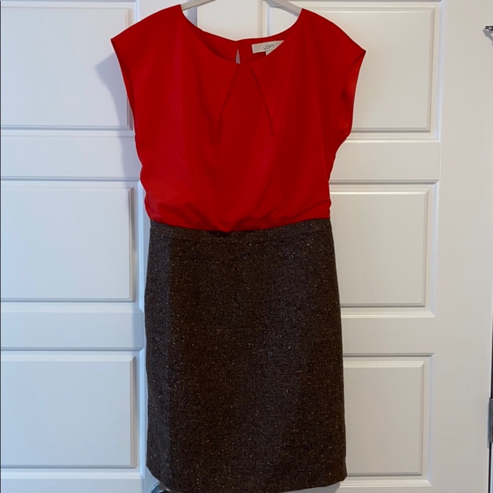 Loft brown tweed and orange dress
